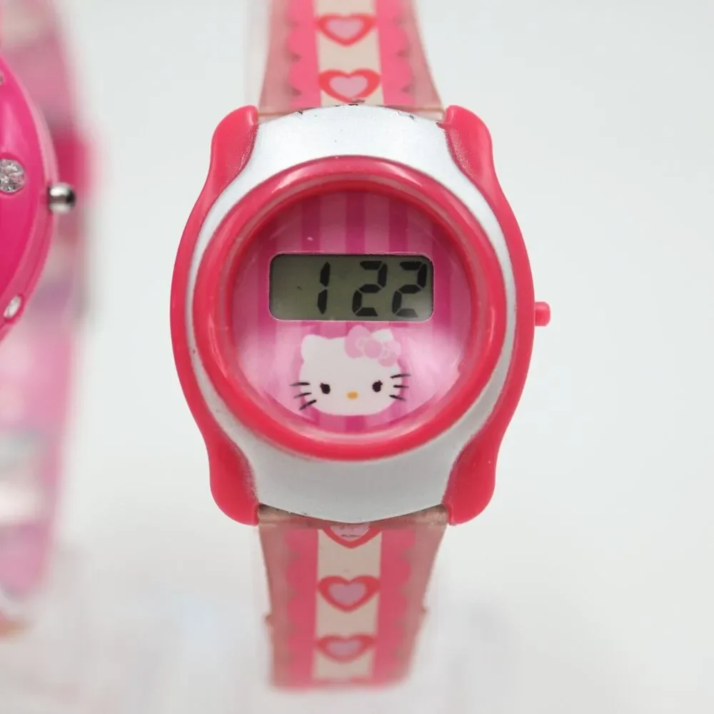 2 Hello Kitty Digital Watches Pair Sanrio Kids Pink Hearts with New Batteries